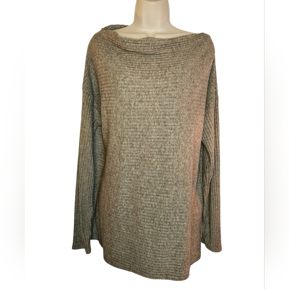 NWT Buckle Black Cowl Neck Sweater • Heathered Gray Ribbed Knit • Size LSize: L